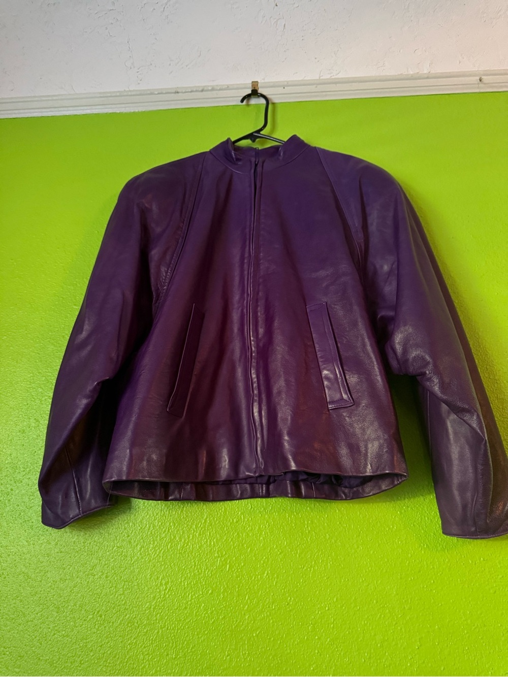 Vakko Purple Leather Zip-Up Jacket